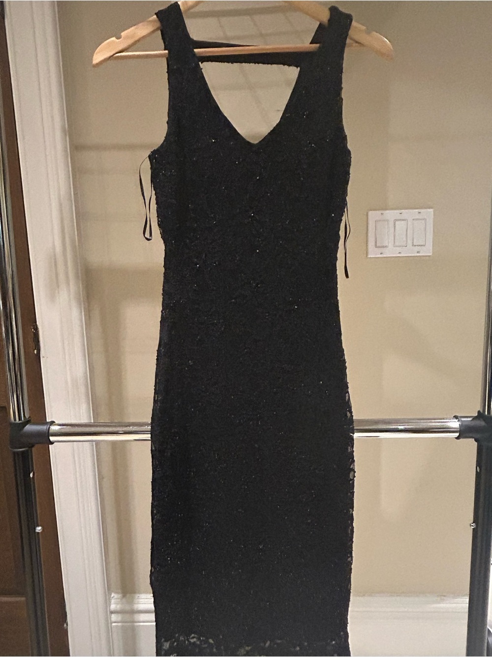 Black Lace V-Neck Midi Dress